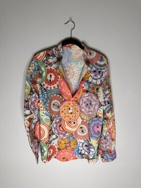 Colorful Kaleidoscope Print Button-Up Blouse Size Large